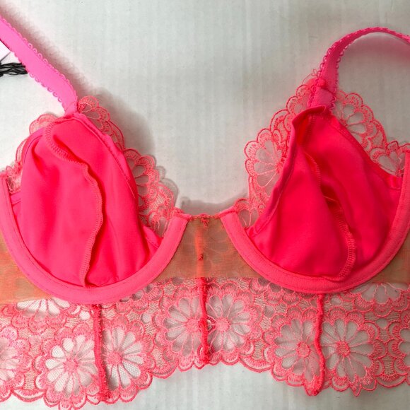 For Love & Lemons Daisy Lace Longline Bra Size XXS Hot Pink Bustier Corset Top - Picture 12 of 15